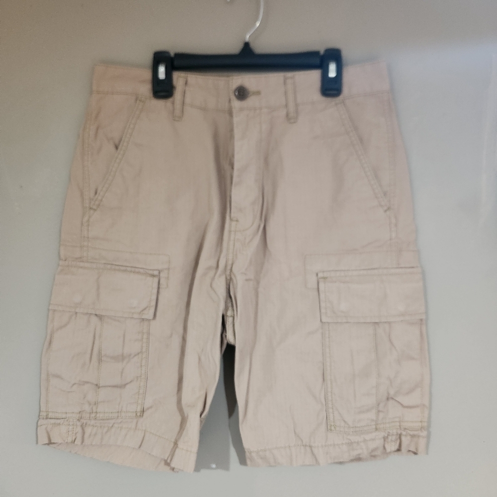Levi Strauss Mens 29x9 Khaki Snap Pocket Canvas Cargo Shorts